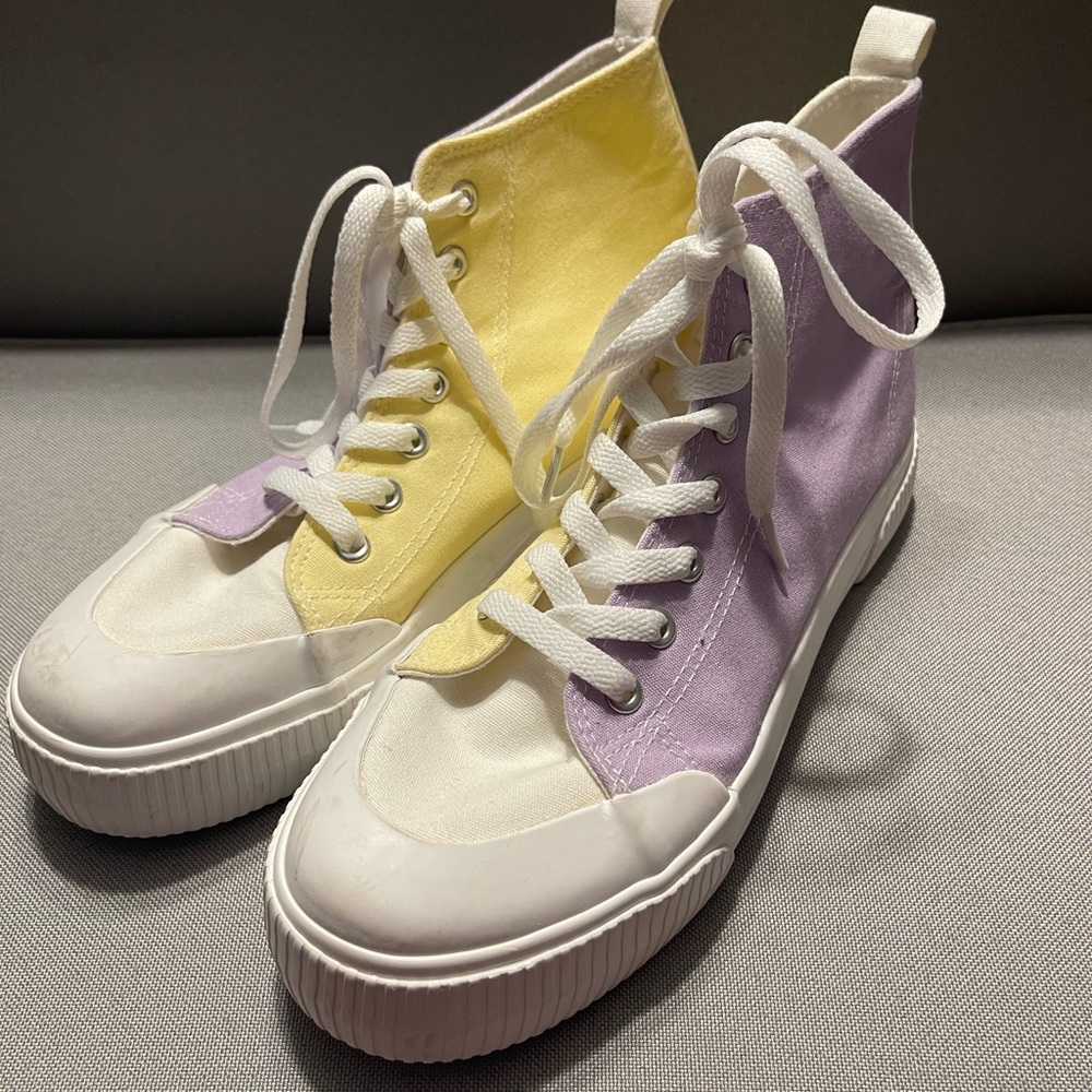 Primark yellow and purple lace up sneakers